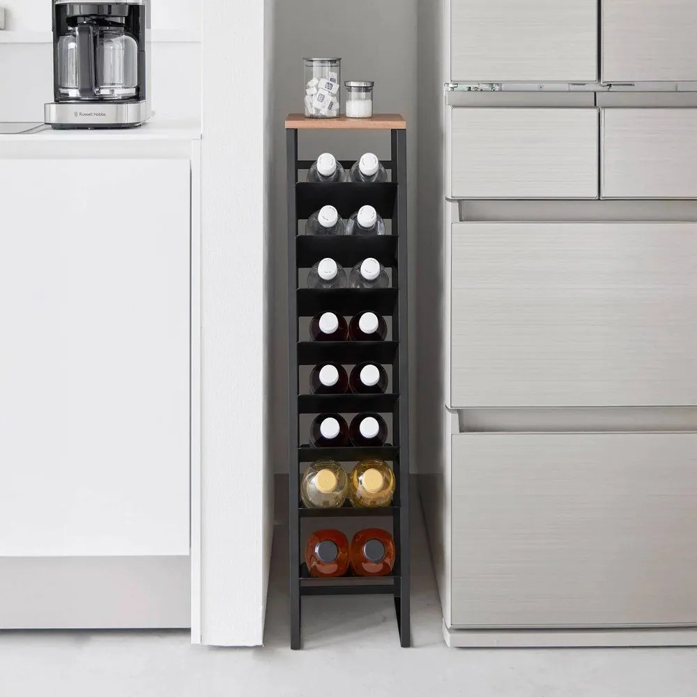 Fekete fém bortartó polcos állvány, palackok száma 16 20x88,5x19 cm Tower – YAMAZAKI