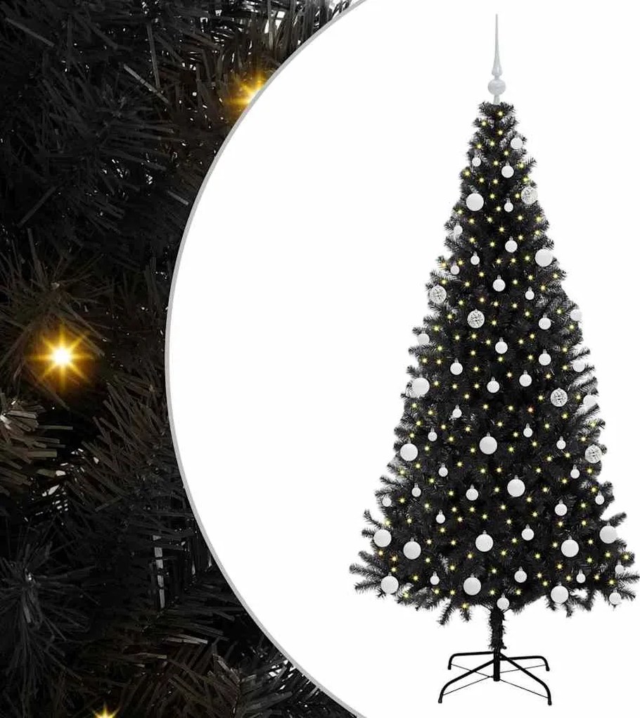 vidaXL Karácsonyfa 300 LED-del állvánnyal Fekete 180 cm PVC