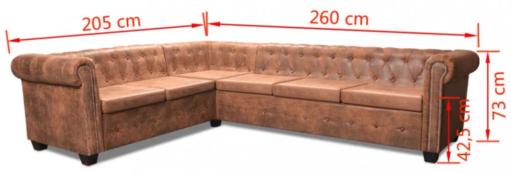 vidaXL 6 személyes barna műbőr Chesterfield sarok kanapé