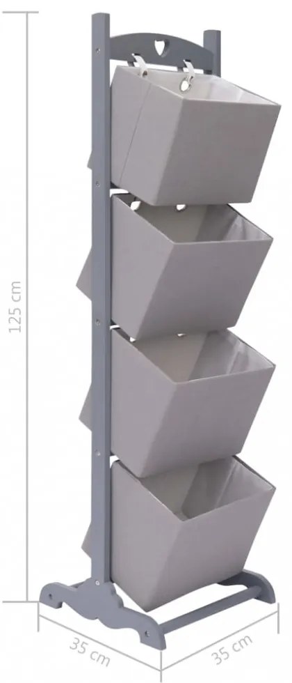 4 szintes sötétszürke fa kosárállvány 35 x 35 x 125 cm