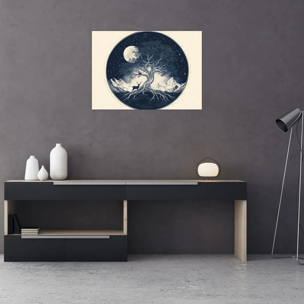 Kép – Mágikus fa szarvassal I. (70x50 cm)