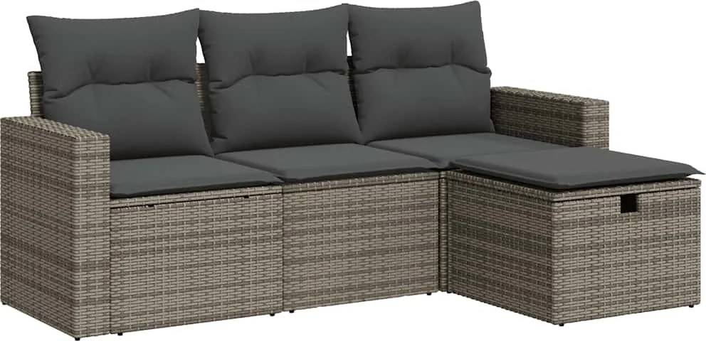 vidaXL 4 részes szürke polyrattan kerti ülőgarnitúra párnákkal