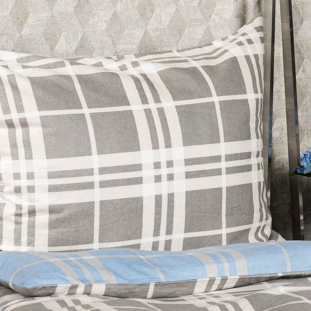 4Home Kék kocka flanel ágynemű, 160 x 200 cm, 70 x 80 cm