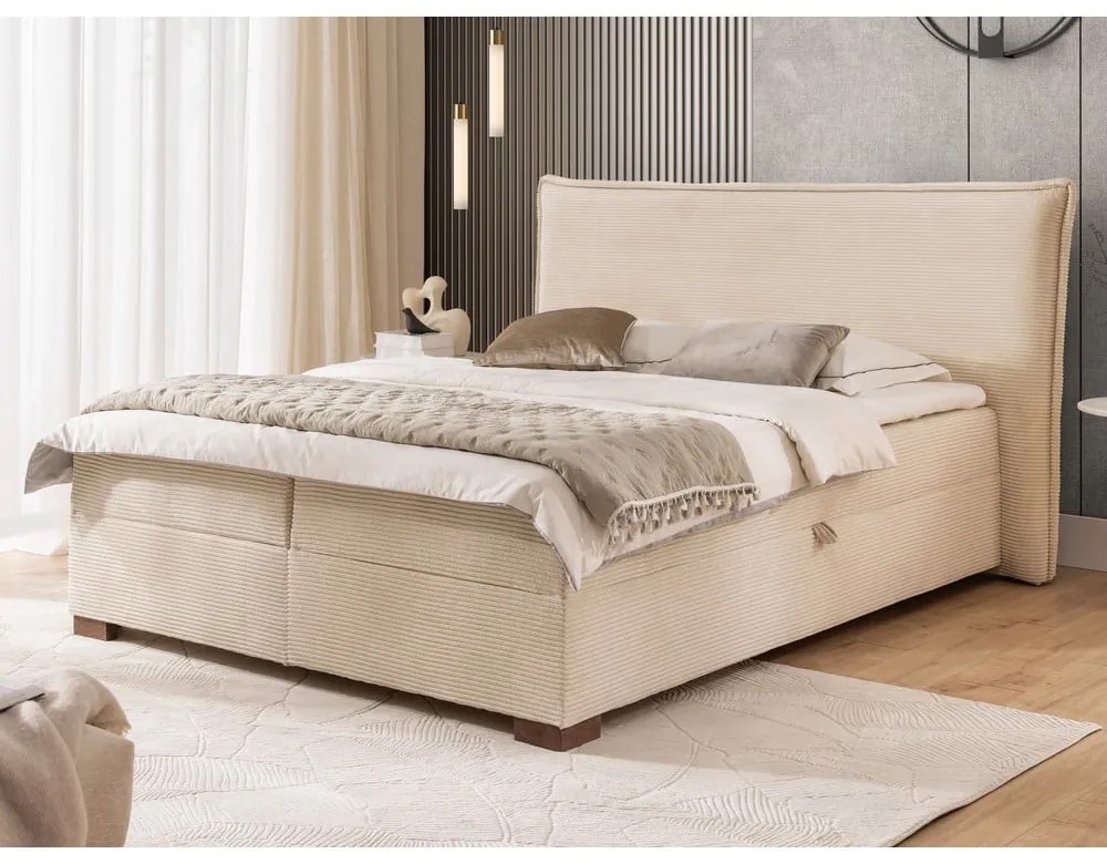 Bézs ágyneműtartós boxspring ágy 180x200 cm Lysa – Ropez