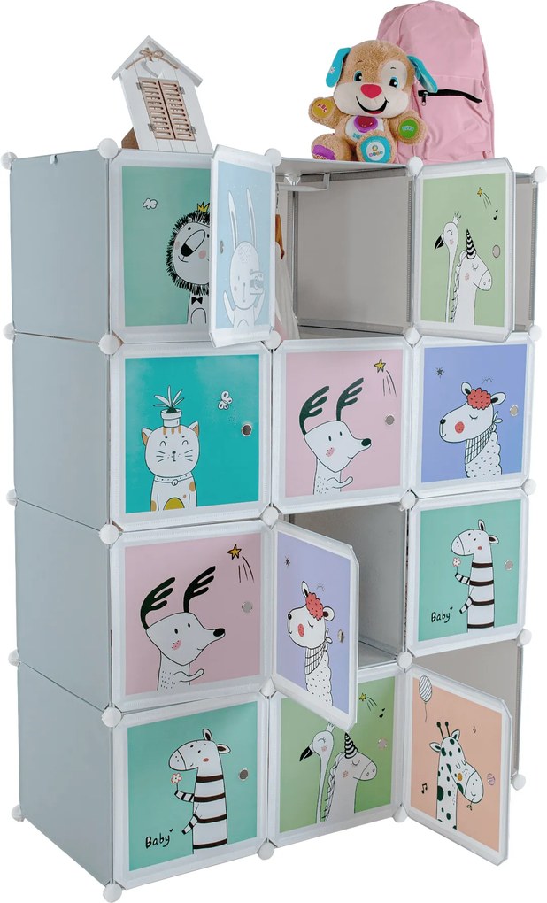 Gyerek moduláris szekrény, szürke/gyerek minta, HAKON