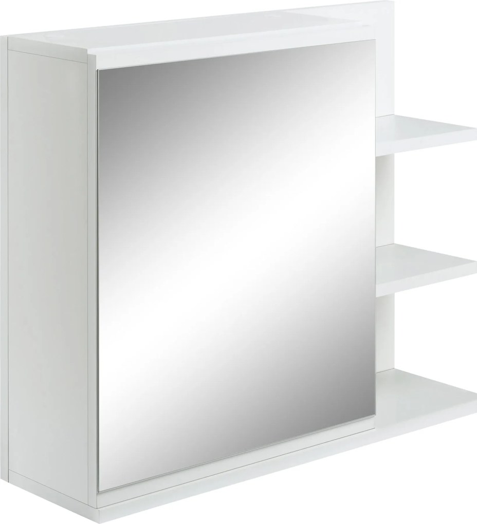 Kleankin Fürdőszoba Szekrény Tükörrel, 3 Nyitott Polccal és 1 Belső Polccal, Modern Stílus 60x18x50 cm Fehér | Aosom