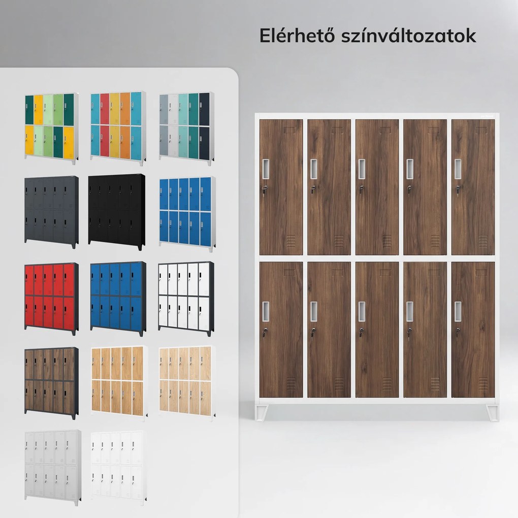 Munkavédelmi öltözőszekrény, 10 ajtós, fehér/dió, 1360x1720x450 mm: BARTEK Eco Design