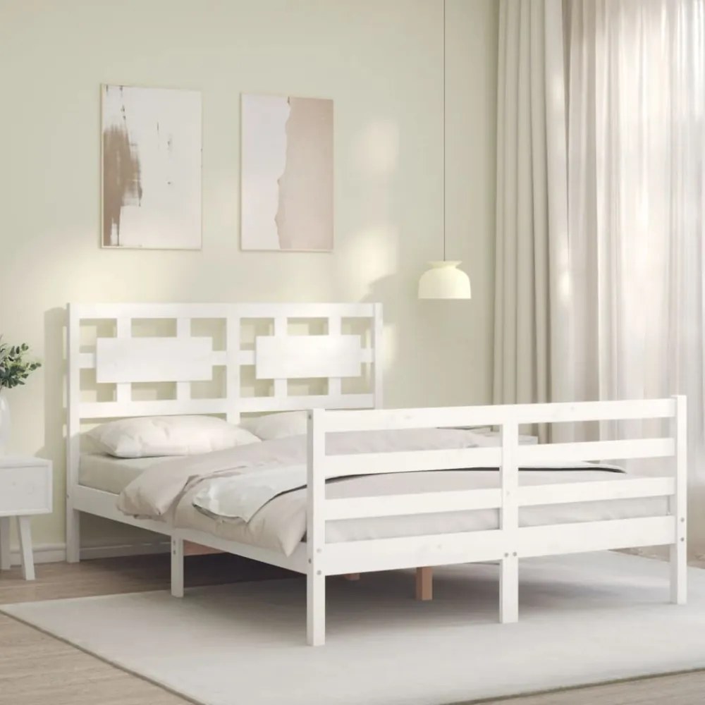 fehér tömör fa ágykeret fejtámlával 120 x 200 cm