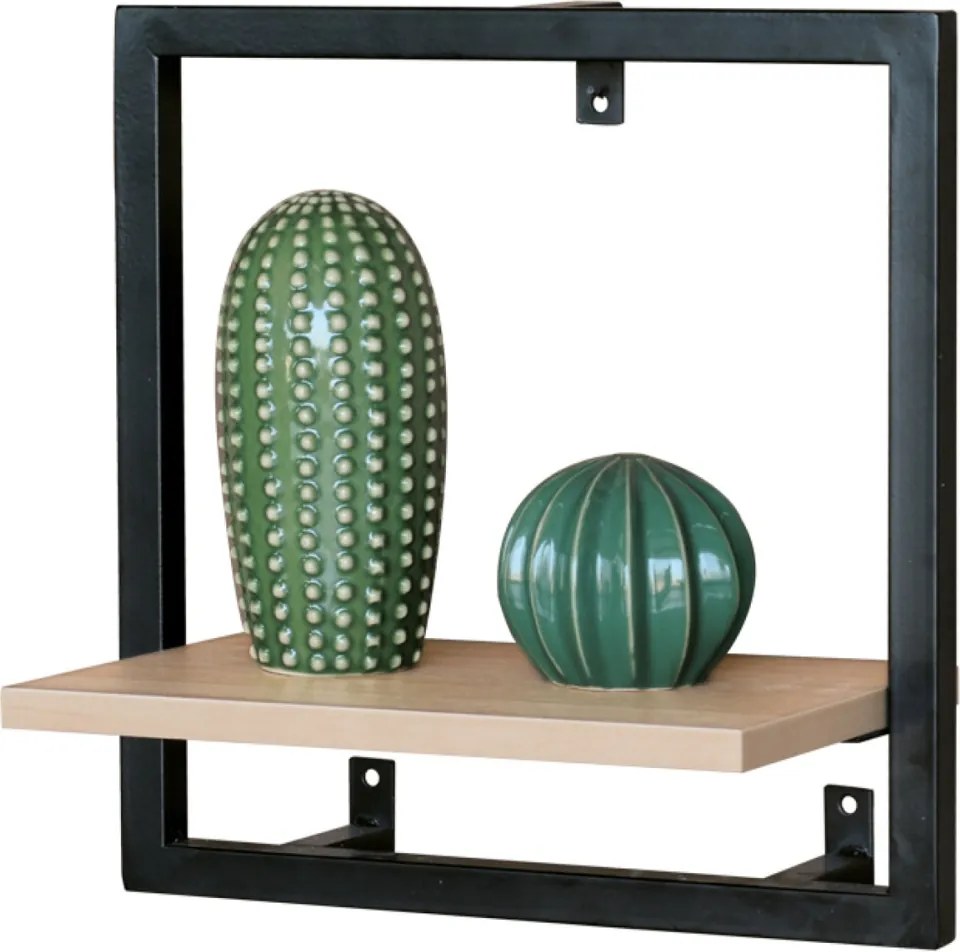 Modern falipolc tölgy színben fekete fém kerettel 35x20 cm P-071 belföldi raktárból