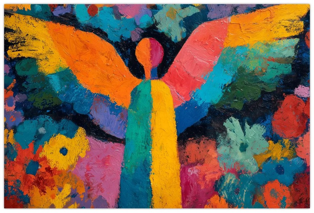 Kép - Absztrakt angyal virágokkal (90x60 cm)