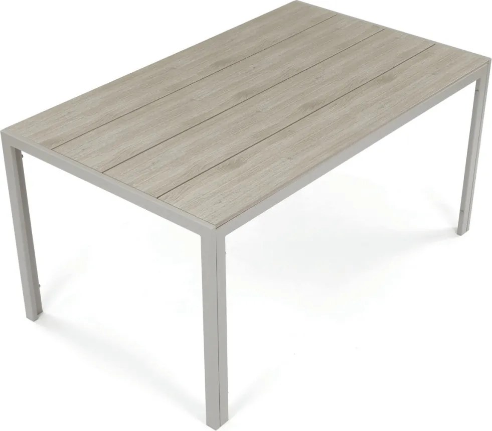 Kerti asztal 150x89 cm, fém, polywood, bézs, CRM