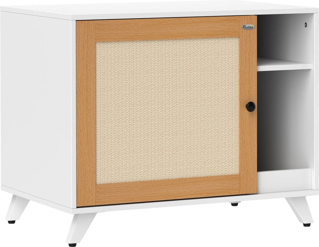 PawHut Macskaalom Bútor Macskaalom Doboz Ajtóval Kaparópadlóval és Macskaalom Rekesszel Nappalira Hálószobába 77x50x63 cm Fehér | Aosom