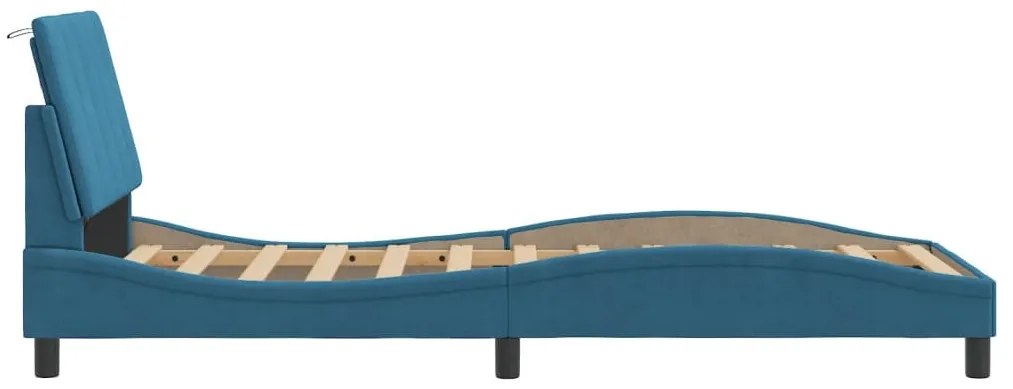 kék bársony ágykeret LED-világítással 80 x 200 cm