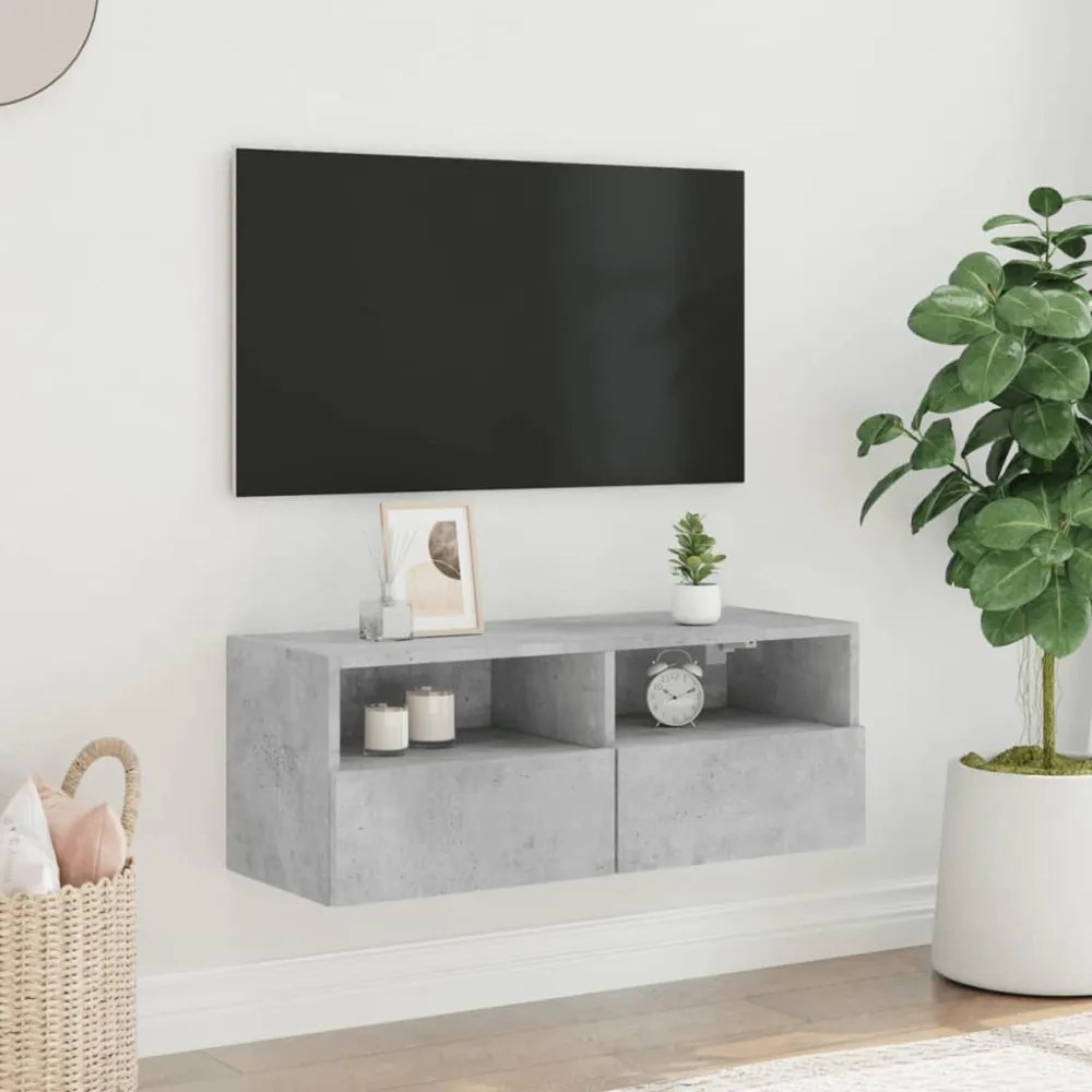 betonszürke szerelt fa fali TV-szekrény 80 x 30 x 30 cm