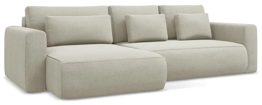 Bézs kinyitható-tárolóhelyes sarokkanapé (bal oldali-heverő résszel) Kapua – Makamii