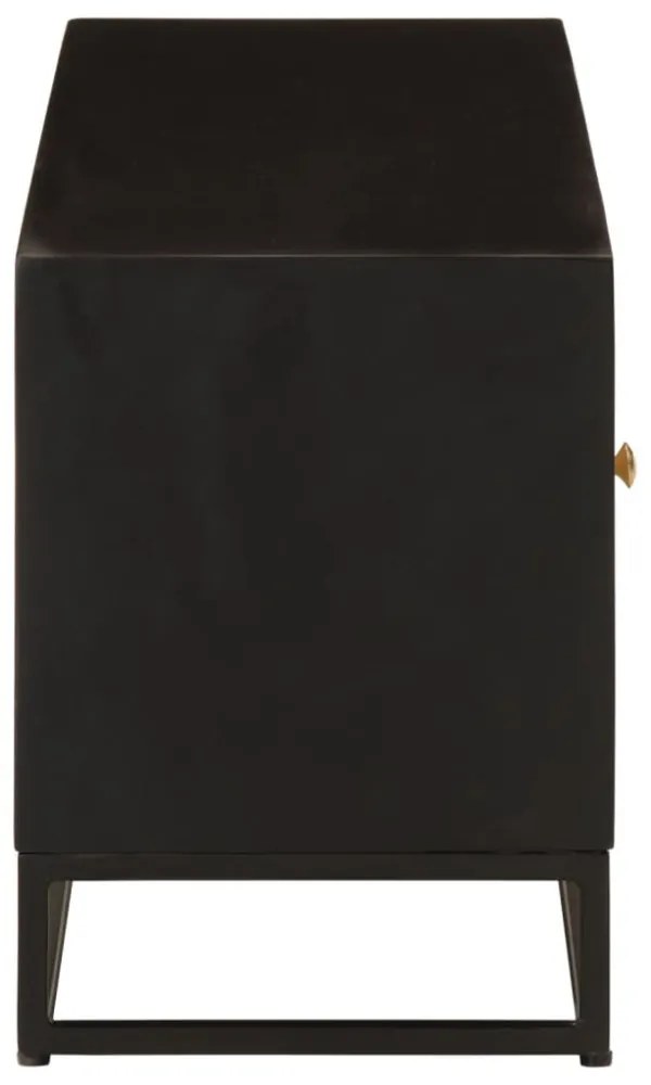 fekete tömör mangófa és vas TV-szekrény 110 x 30 x 40 cm