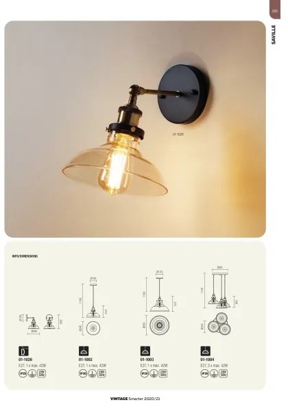 Redo 01-1026 - Fali lámpa SAVILLE 1xE27/42W/230V