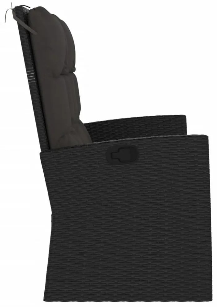 fekete polyrattan dönthető kerti pad párnával 118 cm