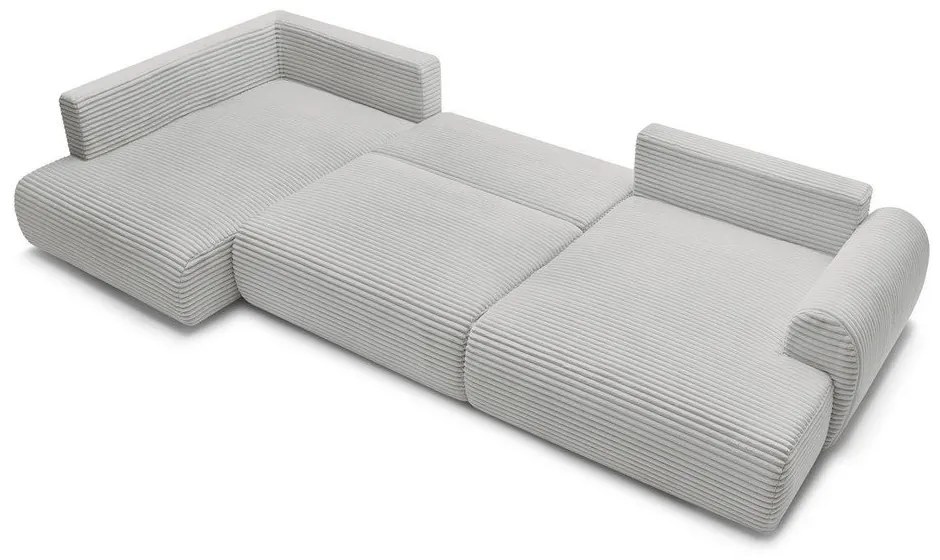 Világosszürke kordbársony kinyitható-tárolóhelyes sarokkanapé (bal oldali-U alakú) Lucien – Bobochic Paris