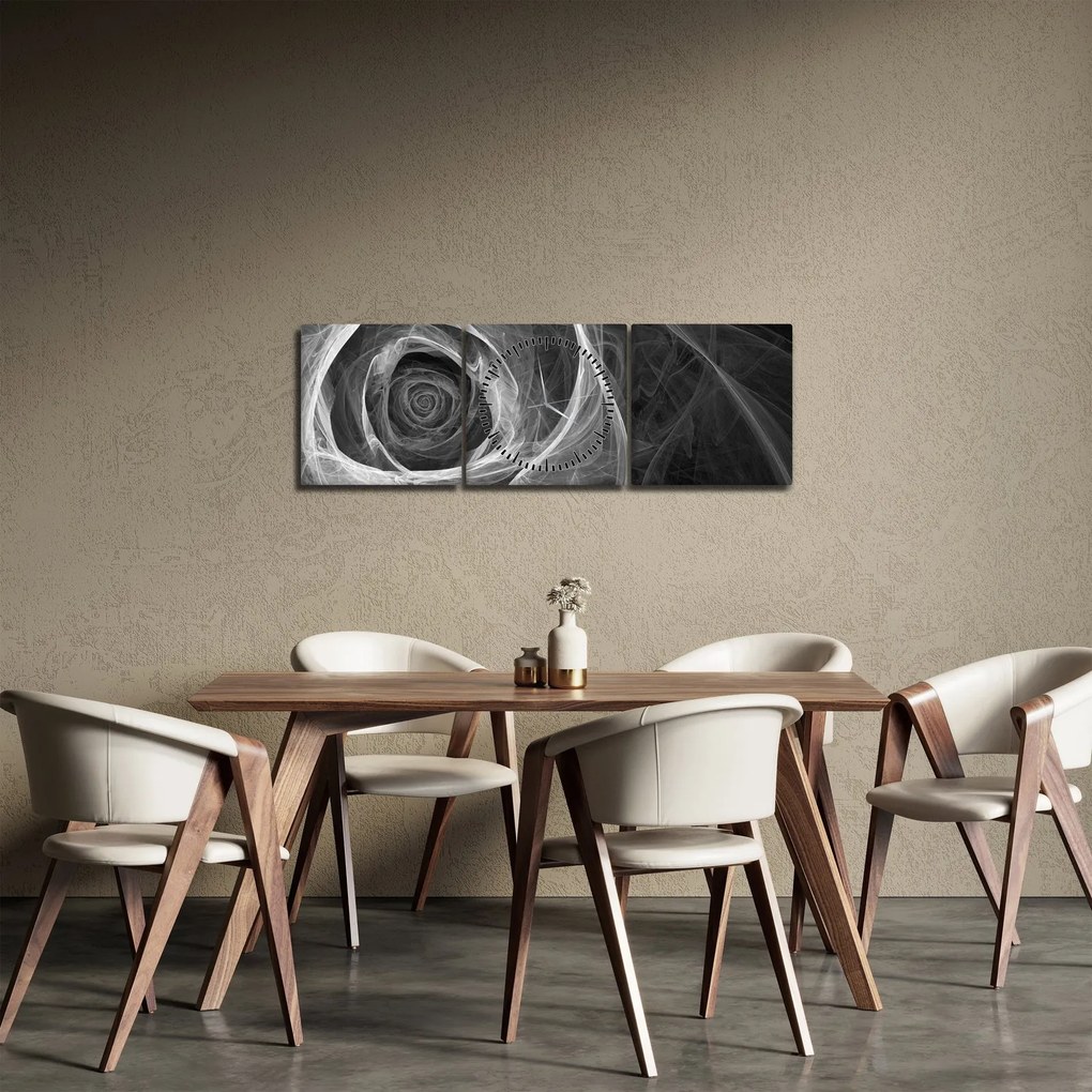 Kép - Absztrakt rózsa fekete-fehér (órával) (90x30 cm)