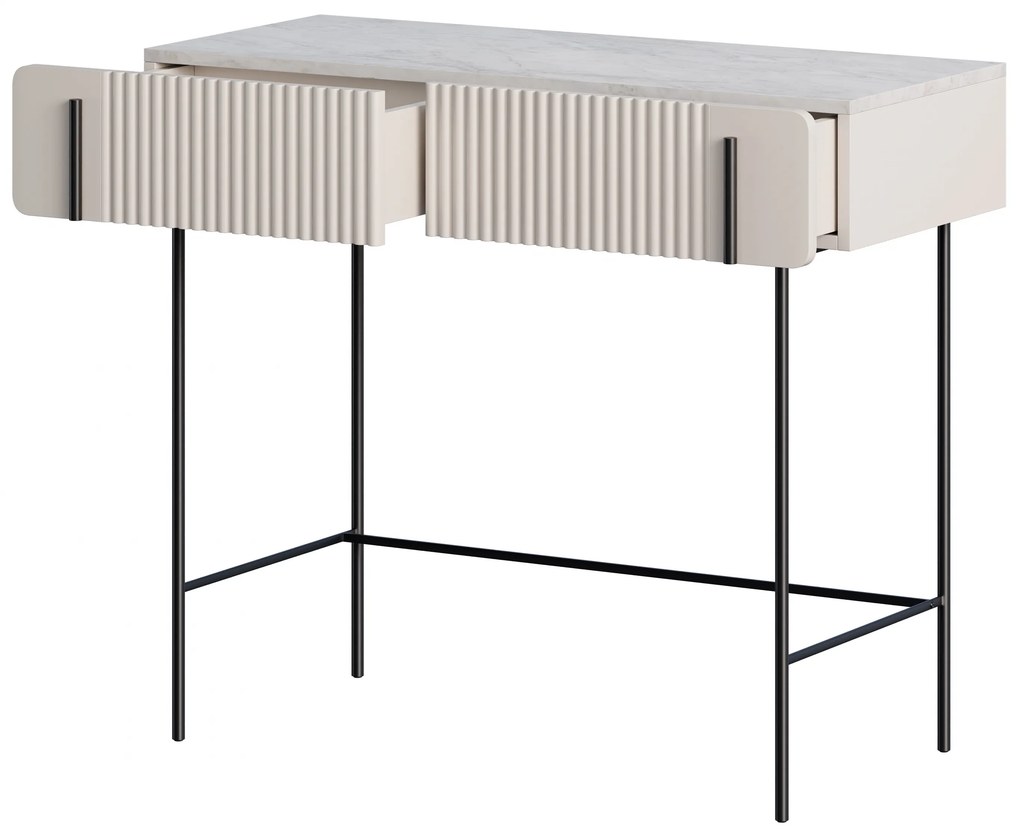 Malmi fiókos sminkasztal 100 cm - kasmír / crema bianca / fekete lábak