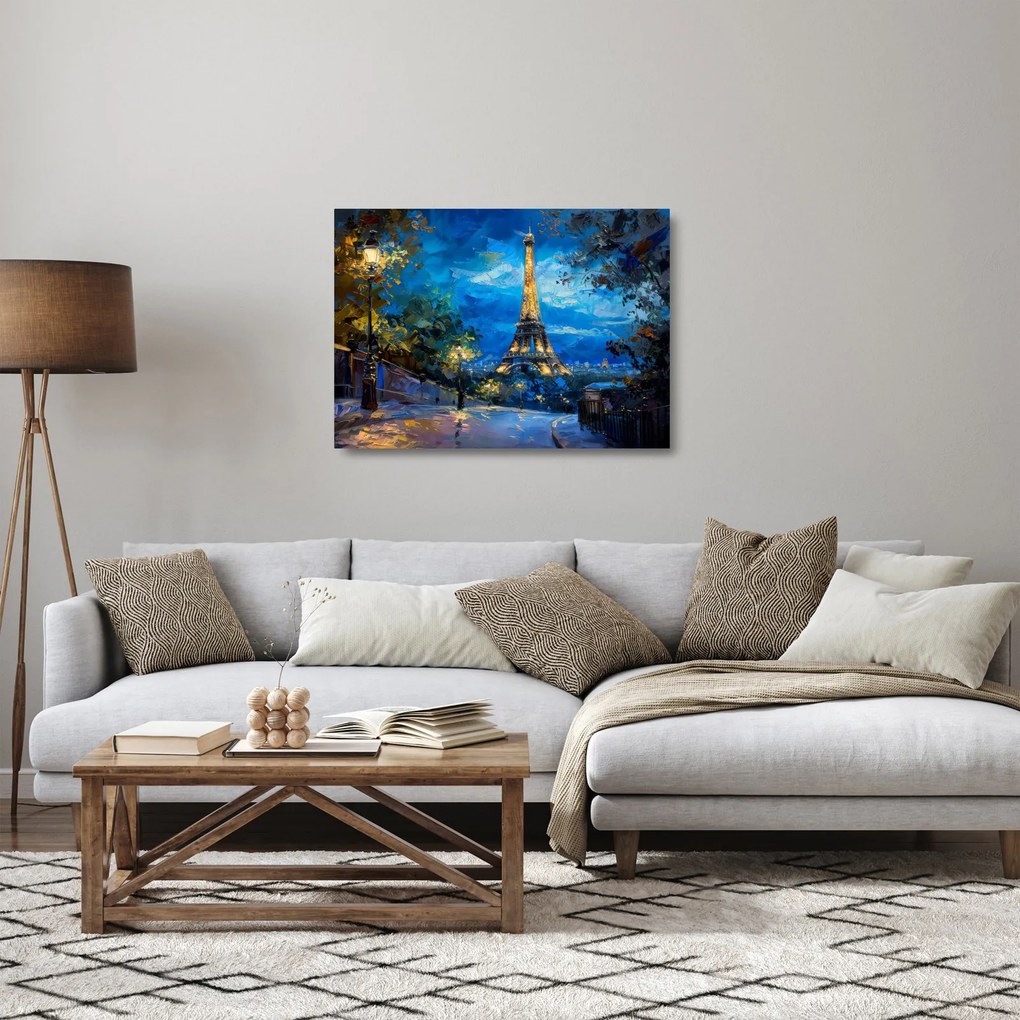 Üveg kép - Olajfestmény az Eiffel-toronyról (70x50 cm)