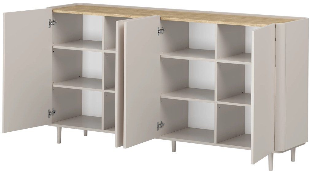 Elivo komód 200 cm négyajtós lábakon - kasmír / olajozott tölgy