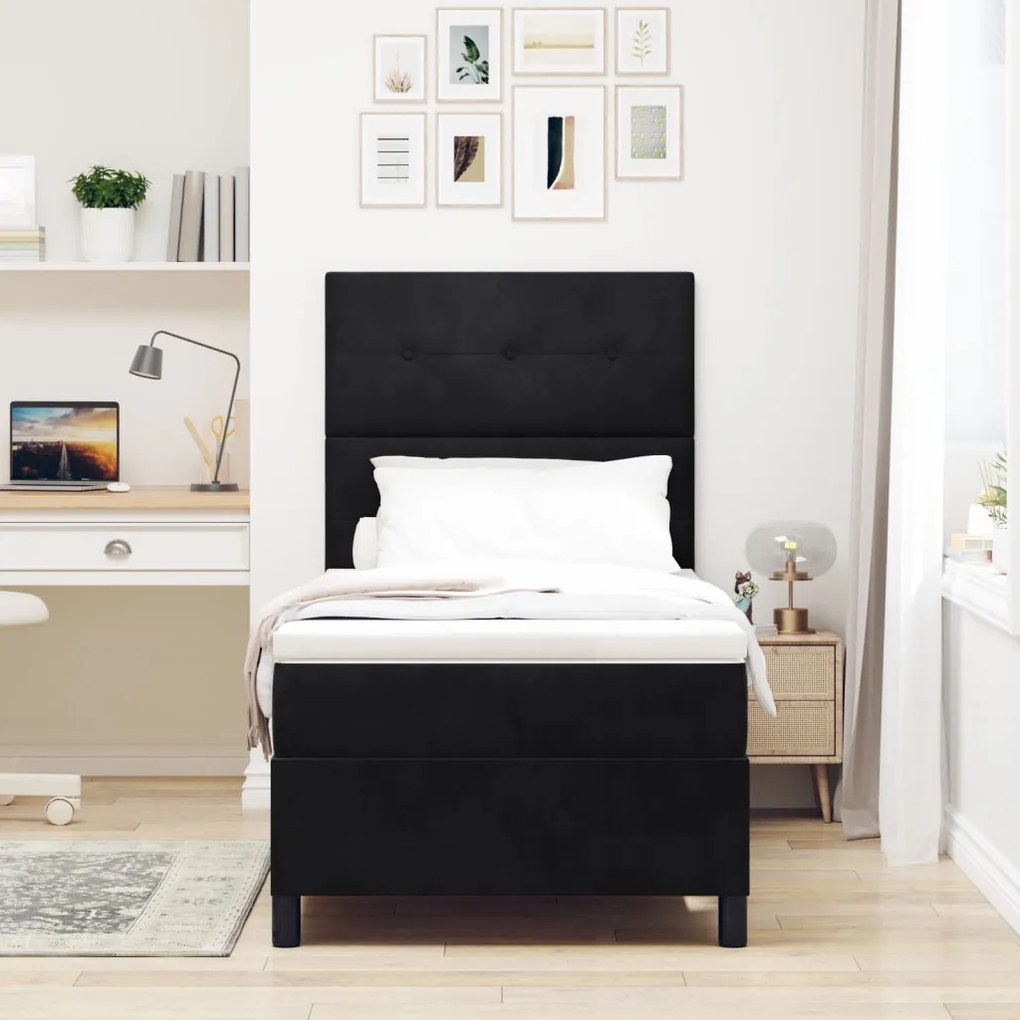 Boxspring Ágy Matraccal Fekete 90x200 cm Bársonyos