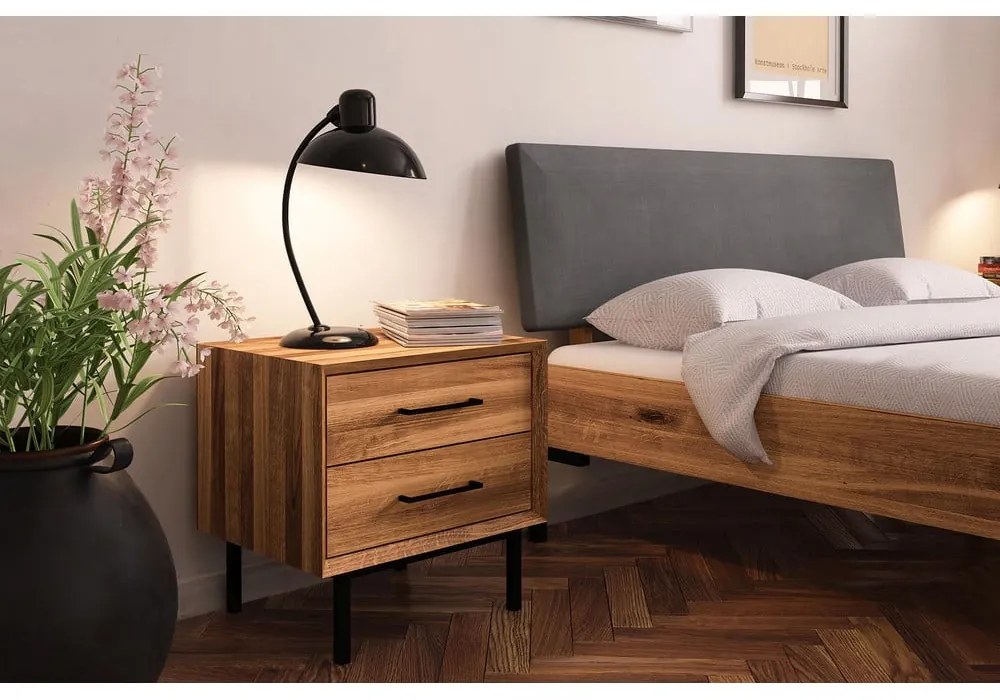 Tölgyfa franciaágy kárpitozott ágytamlával 160x200 cm Abies 1 - The Beds