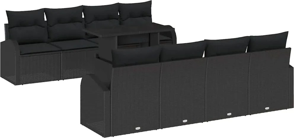 vidaXL Kerti Kanapé Szett párnával 7 pcs Fekete Poli rattan