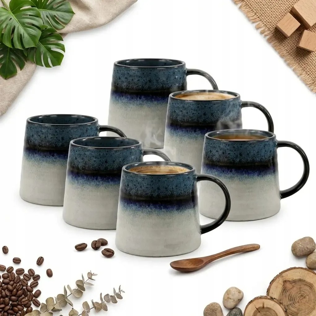 Kávés Bögre Teás Bögre Szett 6 Db Kék-szürke 400 ML Ø 9 CM