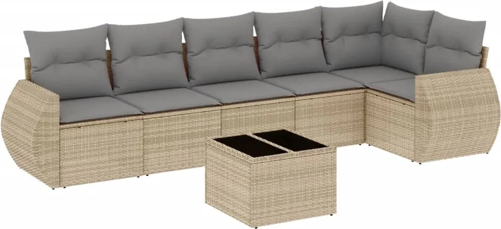 vidaXL 7 részes bézs polyrattan kerti ülőgarnitúra párnákkal