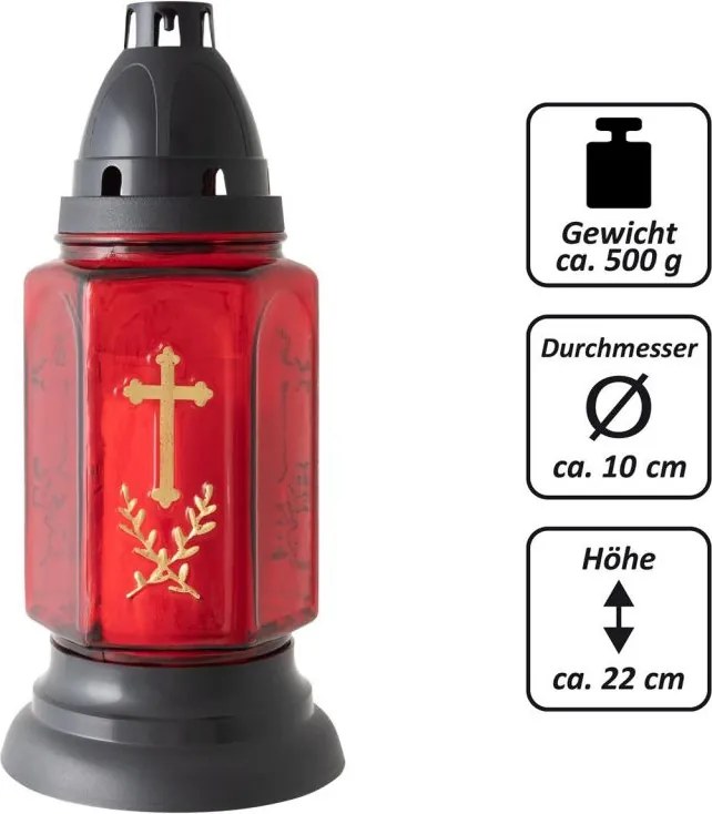 NEXOS Lámpás gyertyával piros arany kereszt 22 cm 3 db