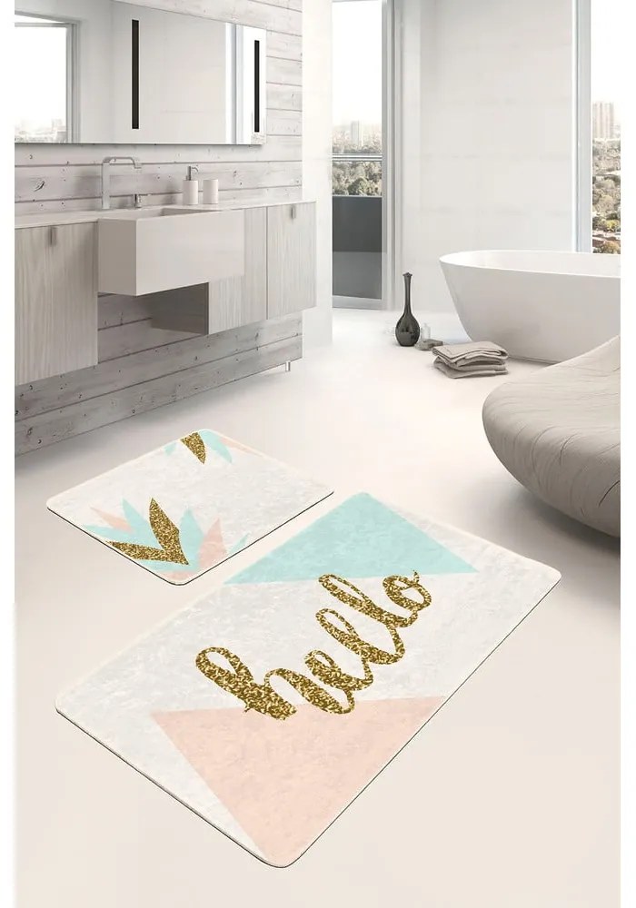 Krémszínű-aranyszínű bársony fürdőszobai kilépő szett 2 db-os 60x100 cm Hello – Mila Home