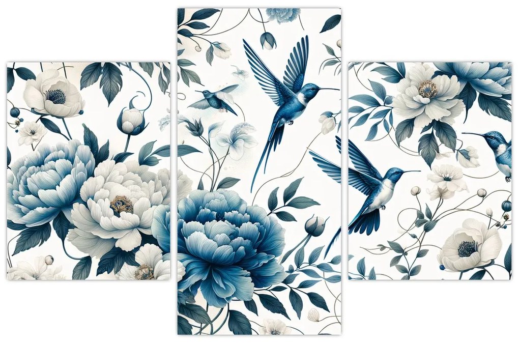 Kép - Kolibrikok virágokkal (90x60 cm)