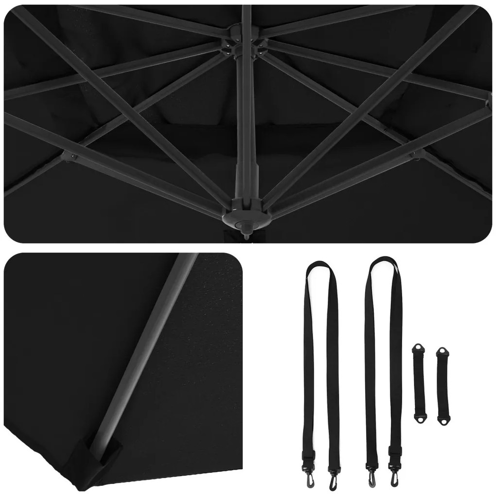 Konzolos Roma Parasol Fekete 286x285x265 cm Alumínium