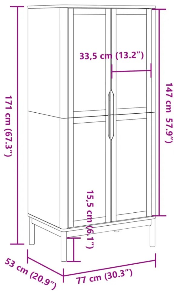FLORO fehér tömör fenyőfa szekrény 77 x 53 x 171 cm