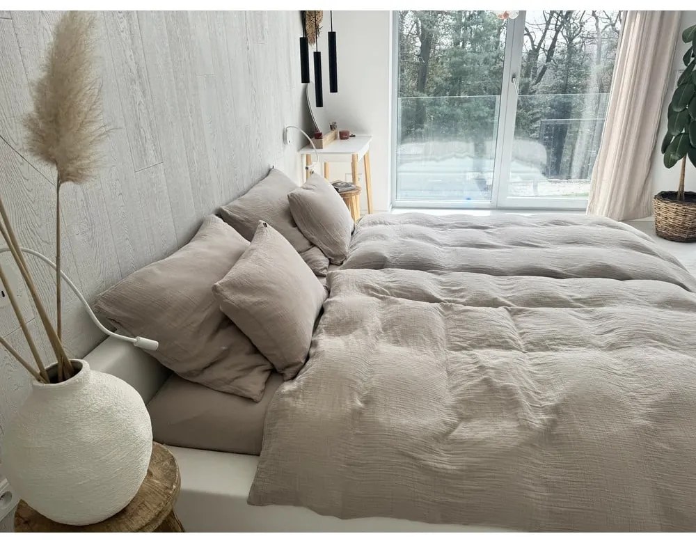 Bézs kétszemélyes muszlin ágyneműhuzat 200x200 cm Plain Muslin – Butter Kings
