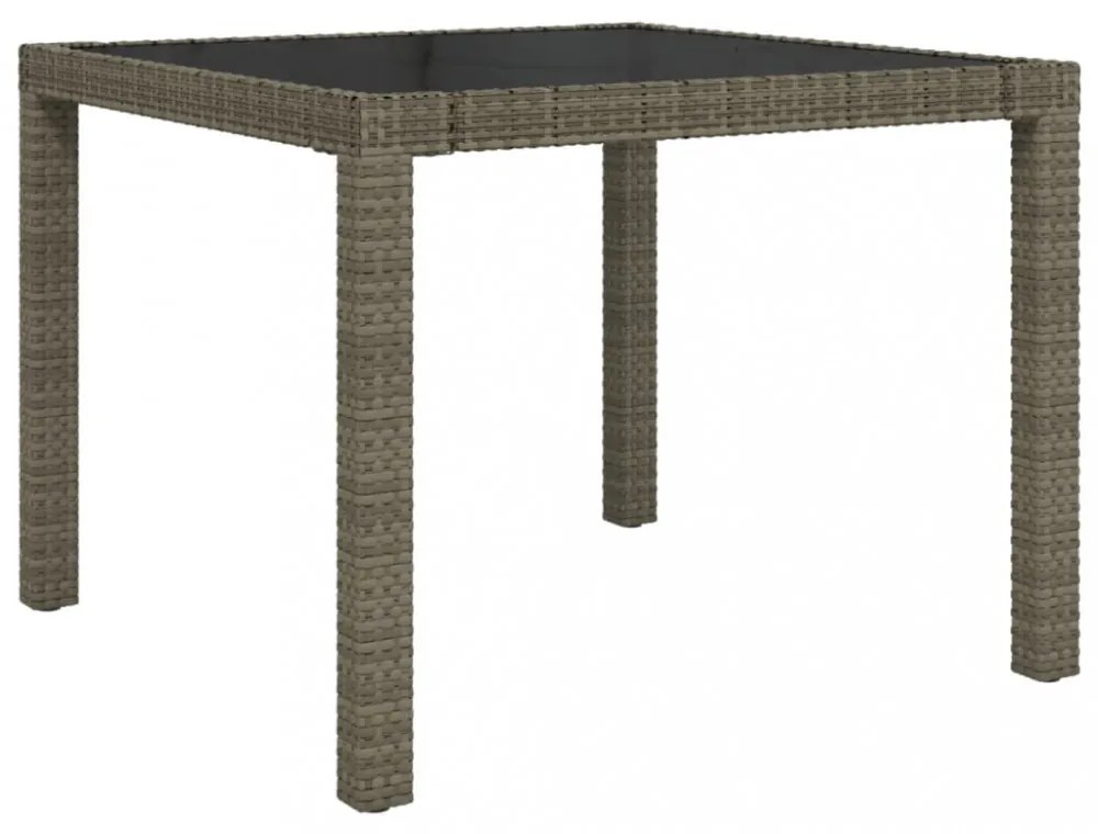 szürke polyrattan és edzett üveg kerti asztal 90 x 90 x 75 cm