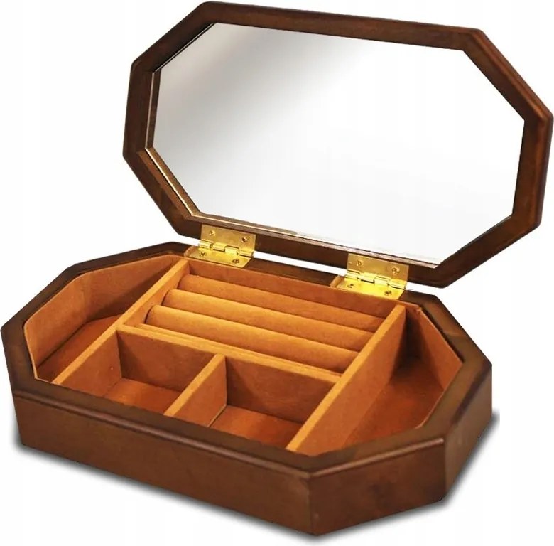 Ékszertartó doboz barna fa tükör