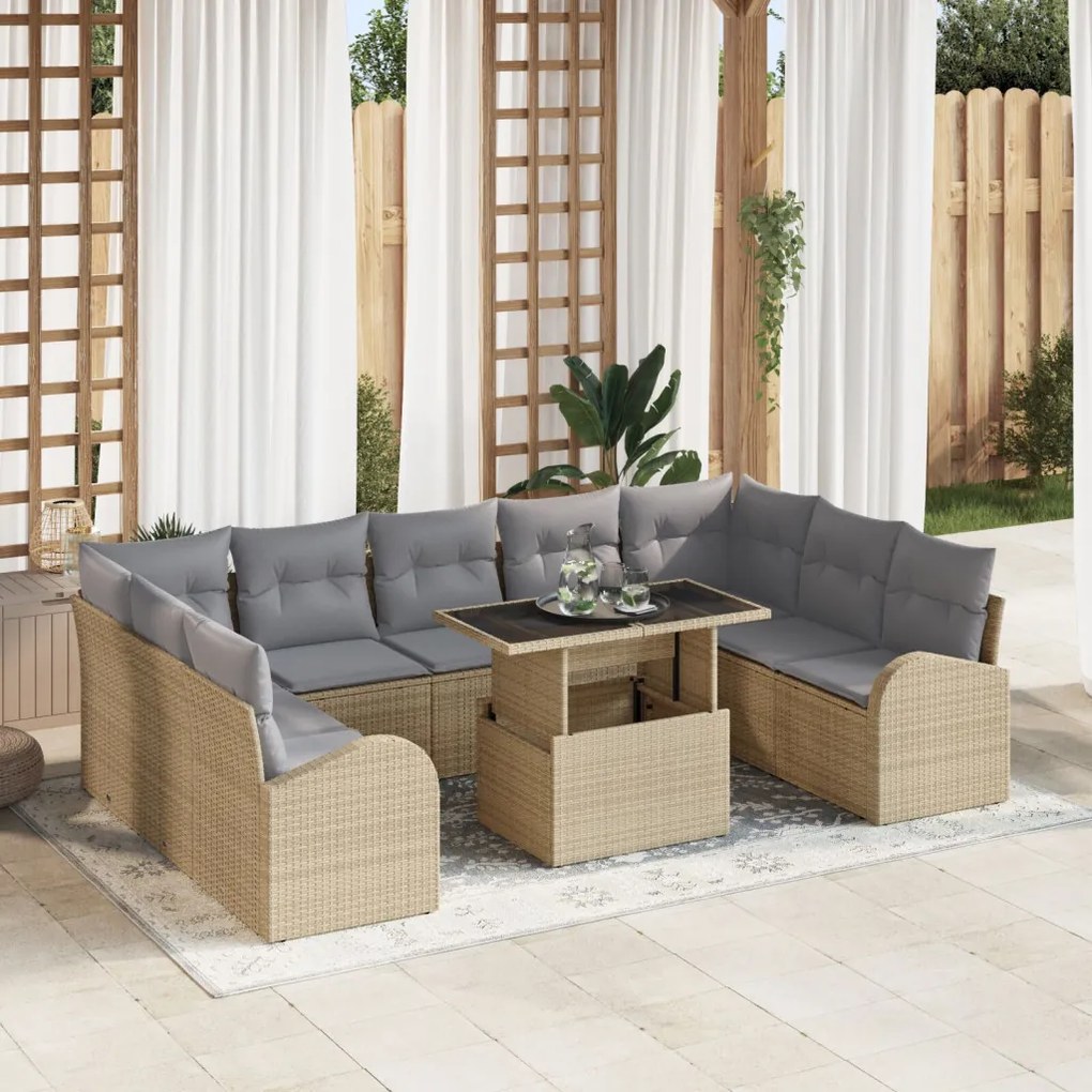 10 darabos Kert Sofa Szett Párnákkal Bézs Polyrattan