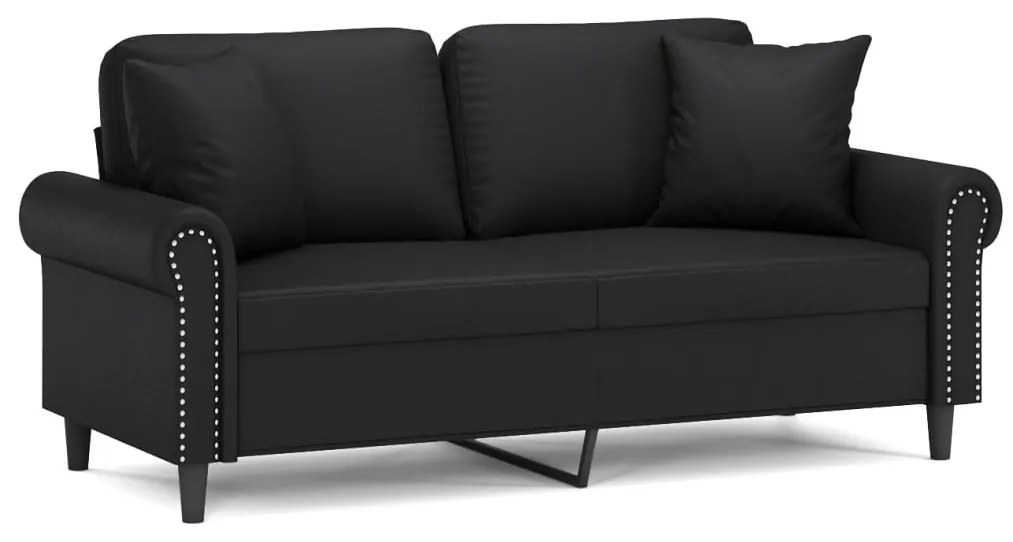 vidaXL 2 személyes fekete műbőr kanapé díszpárnákkal 140 cm