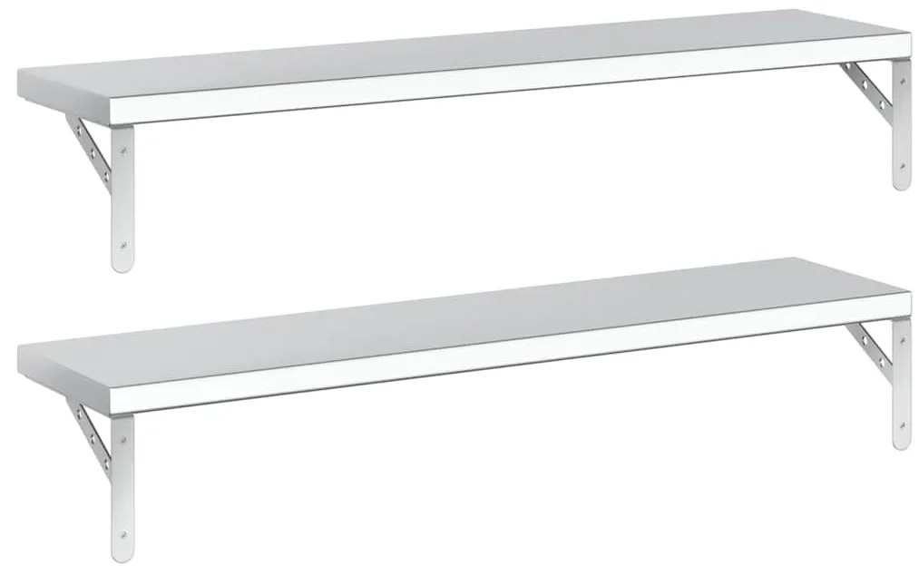 2 db ezüstszínű rozsdamentes acél fali polc 100 x 23,5 cm