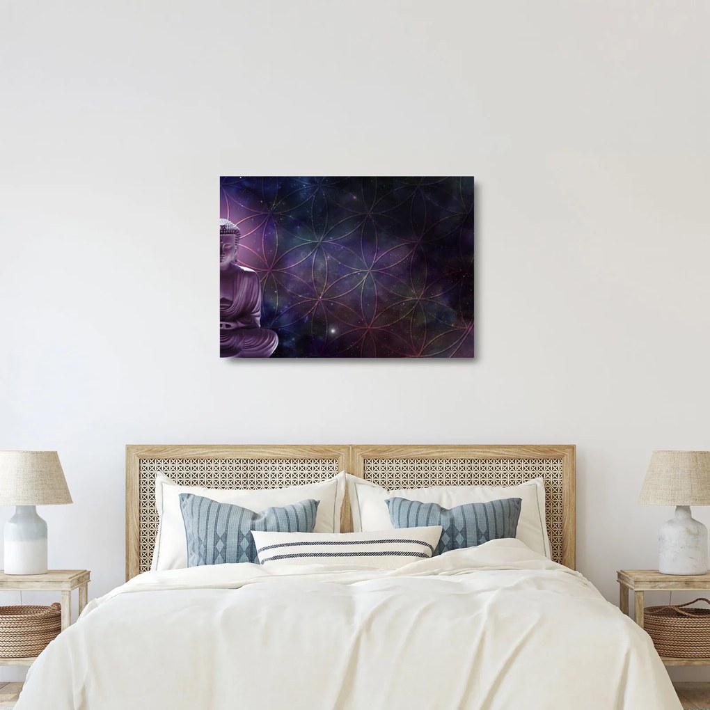 Kép - Buddha az élet virágaival (üvegen) (70x50 cm)