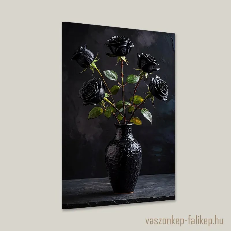 Fekete rózsák fekete vázában – Elegáns prémium falikép 40x60cm