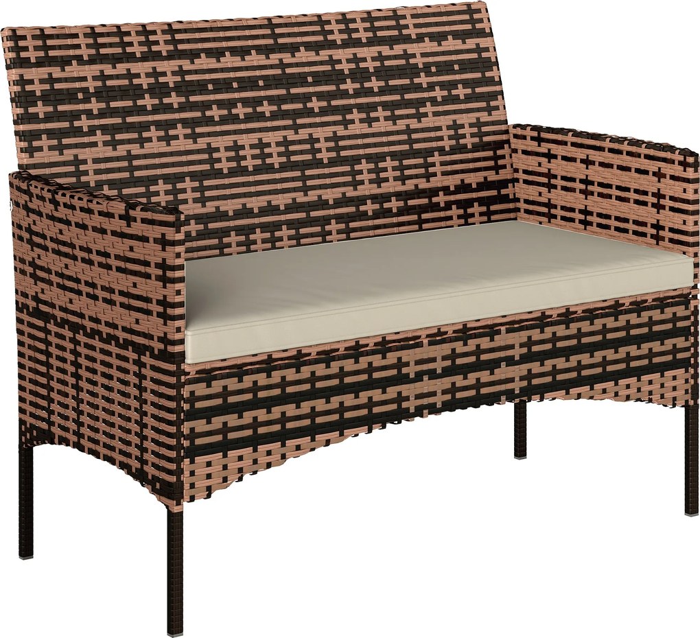 Outsunny 2 személyes rattan kerti kanapé párnákkal — időjárásálló kültéri kanapé teraszra, erkélyre | Aosom