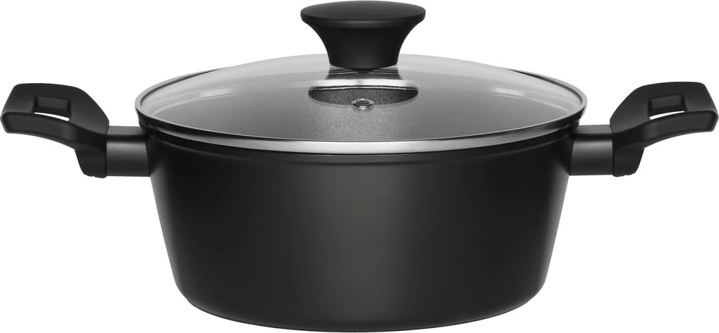 Alumínium Leveses Fazék Fekete Fedővel, Fogantyúkkal 2,2 L Átm. 20 CM