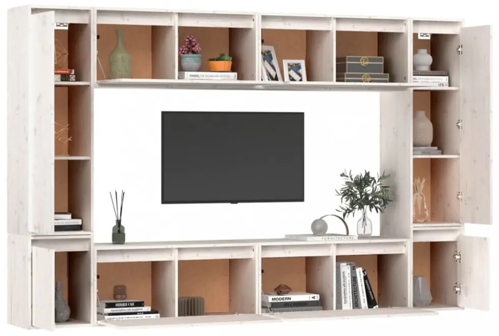 8 darab fehér tömör fenyőfa TV-szekrény
