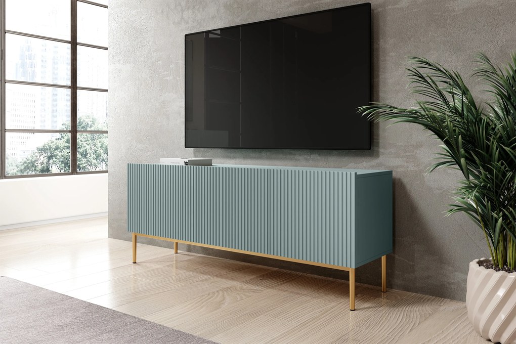 Nicole 150 cm-es TV-szekrény - zsálya MDF / arany lábak