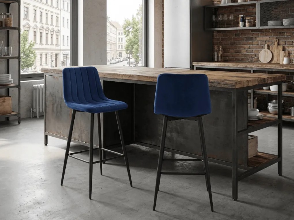 Kék POZZA VELVET bárszék fekete lábakkal